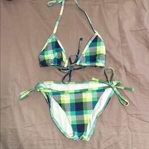 Plaid Bikini Set in Green and Blue
